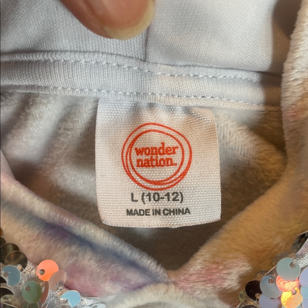 🔥4/$20 Wonder Nation Girls Plush Pullover with sequined hood - size 10/12 - Picture 11 of 12